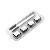 Камни для виски и других напитков металлические Серебро + щипцы Whiskey Stones SILVER 4 шт
