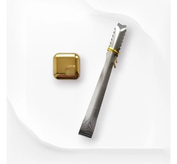 Камені для віскі та інших напоїв Moltis металеві Золото + щипці Whiskey Stones Gold 12 шт