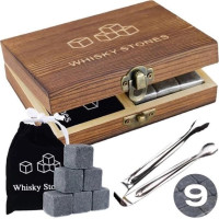 Подарочный набор камни для виски 9шт Деревянная коробка Мешочек для кубиков Щипцы для льда Подарочный набор камни для виски 9шт Деревянная коробка Мешочек для кубиков Щипцы для льда