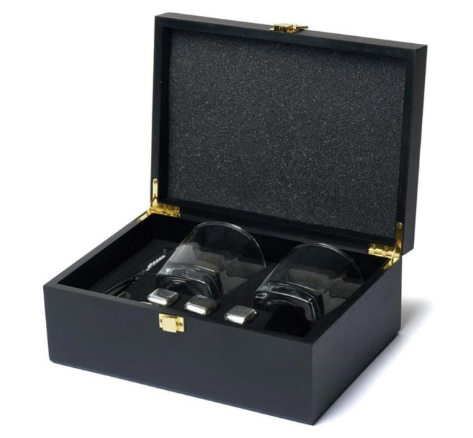 Набор для виски (2 стакана, 6 кубиков для виски, 1 щипцы) в деревянной коробке