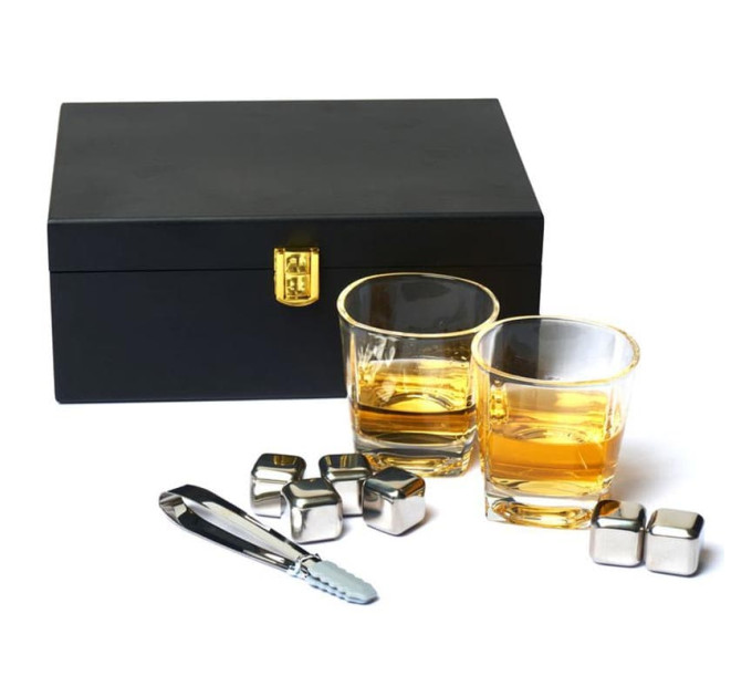 Набор для виски (2 стакана, 6 кубиков для виски, 1 щипцы) в деревянной коробке