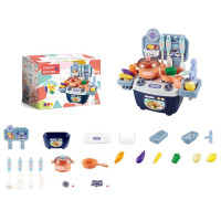Детская игрушечная Кухня 777-3 плита, льется вода, посуда, продукты, 14 деталей