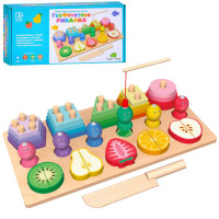 Деревянная игрушка многофункциональная доска "Гео-Фруктовая Рыбалка" MD 0856 геометрика, фрукты