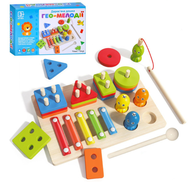 Деревянная игрушка Многофункциональная доска "Гео-Мелодии" MD 0855 геометрика, ксилофон