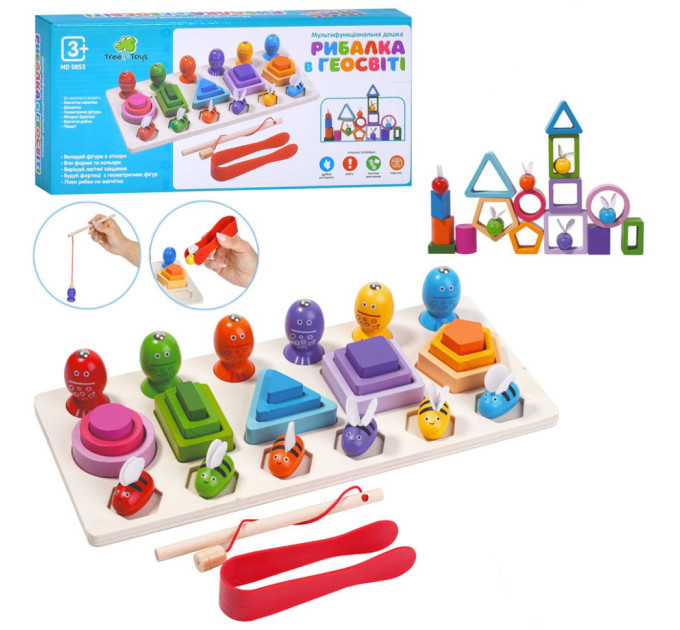 Дерев'яна іграшка Багатофункціональна дошка "Рибалка в Геомирі" MD 0853 фігури, риболовля