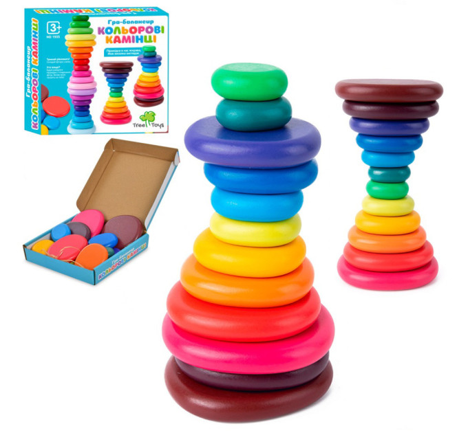 Деревянная игрушка Балансир MD 1935 кольца-камни, 12 штук