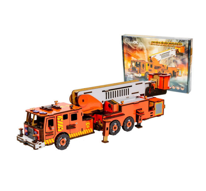 Деревянный 3D конструктор "Пожарная машина" Puz-00921, 318 деталей