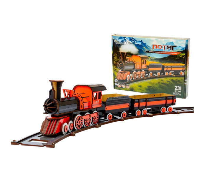 Деревянный 3D конструктор "Поезд" Puz-00924, 231 деталь