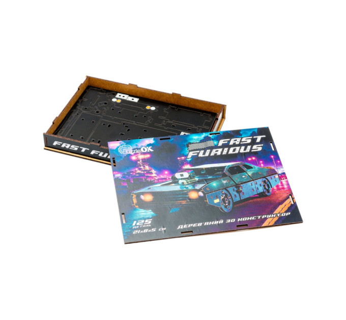 Деревянный 3D конструктор "Fast Furious" Puz-62519, 125 деталей, черный