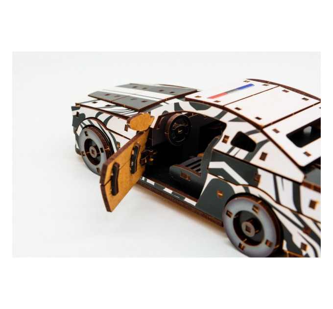 Деревянный 3D конструктор "Muscle car GT" Puz-00639, 162 детали, белый