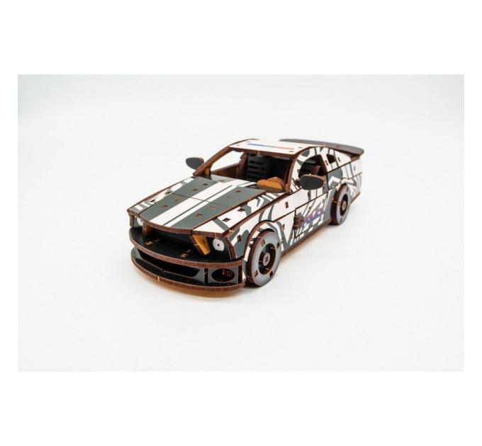 Деревянный 3D конструктор "Muscle car GT" Puz-00639, 162 детали, белый