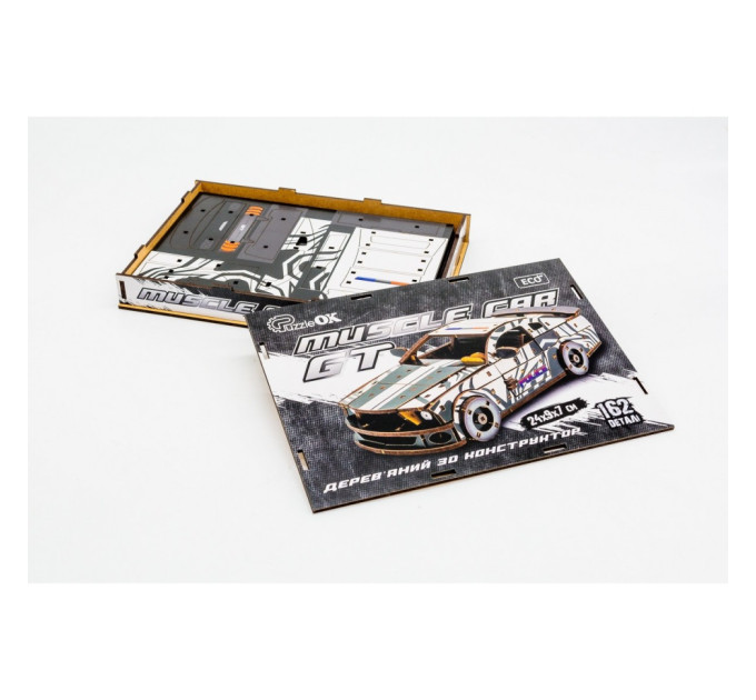 Деревянный 3D конструктор "Muscle car GT" Puz-00639, 162 детали, белый