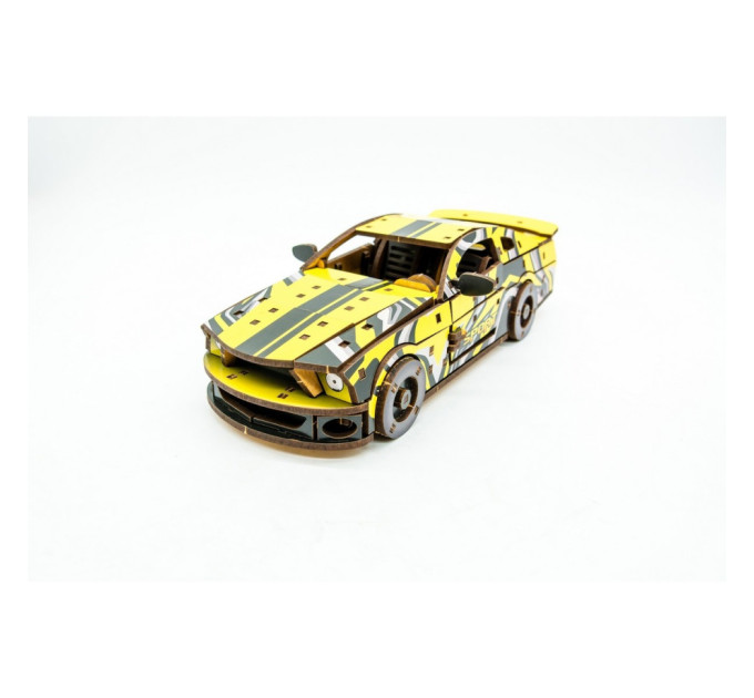 Деревянный 3D конструктор "Muscle car GT" Puz-00638, 162 детали, желтый