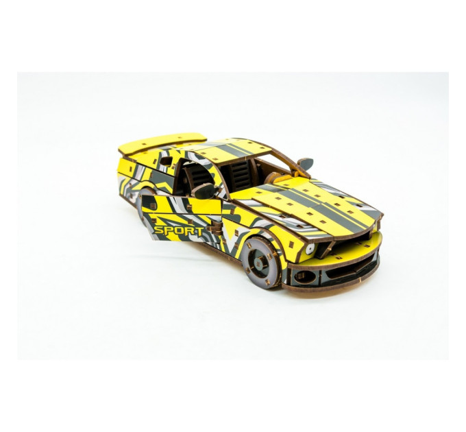 Деревянный 3D конструктор "Muscle car GT" Puz-00638, 162 детали, желтый