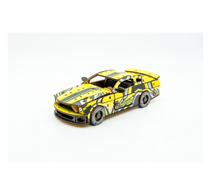 Деревянный 3D конструктор "Muscle car GT" Puz-00638, 162 детали, желтый