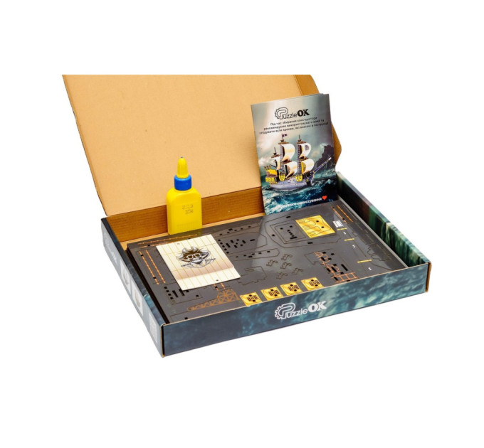 Деревянный 3D конструктор "Пиратский корабль" Puz-00928, 196 деталей