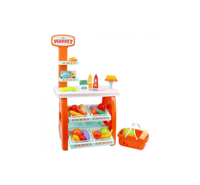 Ігровий дитячий набір "Маркет" 0730TXK прилавок з полицями, кошик, різні продукти