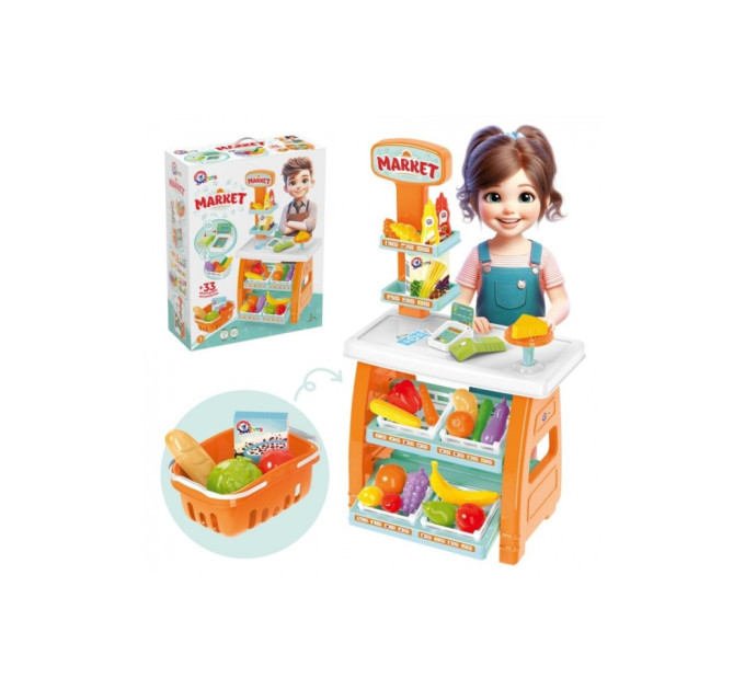 Ігровий дитячий набір "Маркет" 0730TXK прилавок з полицями, кошик, різні продукти