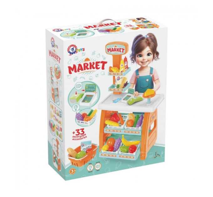 Ігровий дитячий набір "Маркет" 0730TXK прилавок з полицями, кошик, різні продукти