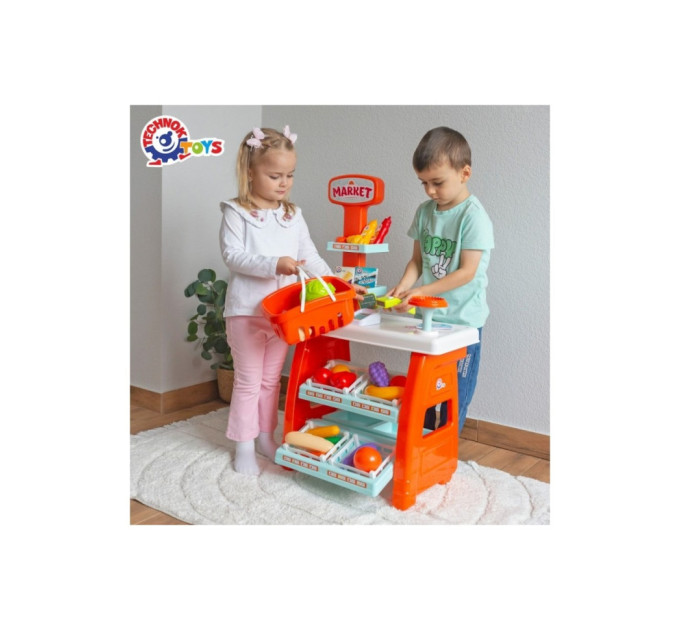 Ігровий дитячий набір "Маркет" 0730TXK прилавок з полицями, кошик, різні продукти