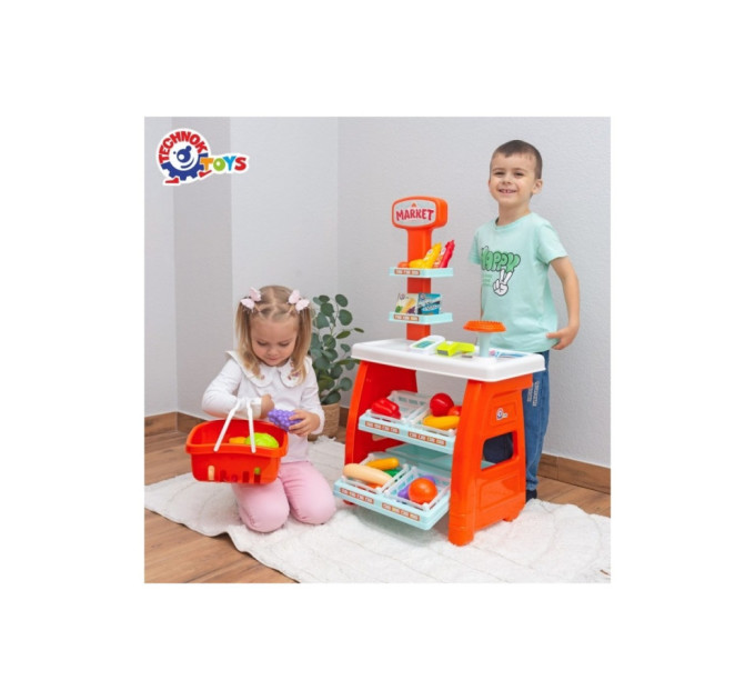 Ігровий дитячий набір "Маркет" 0730TXK прилавок з полицями, кошик, різні продукти