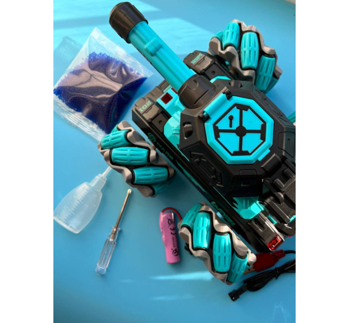 Танк на радиоуправлении KT907A(Turquoise) стреляет гелем, звук, свет