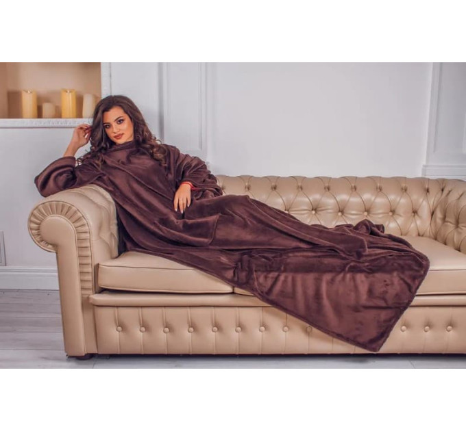 Плед с рукавами из микрофибры, 200х150 см (коричневый)