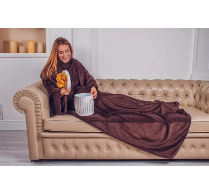 Плед с рукавами из микрофибры, 200х150 см (коричневый)