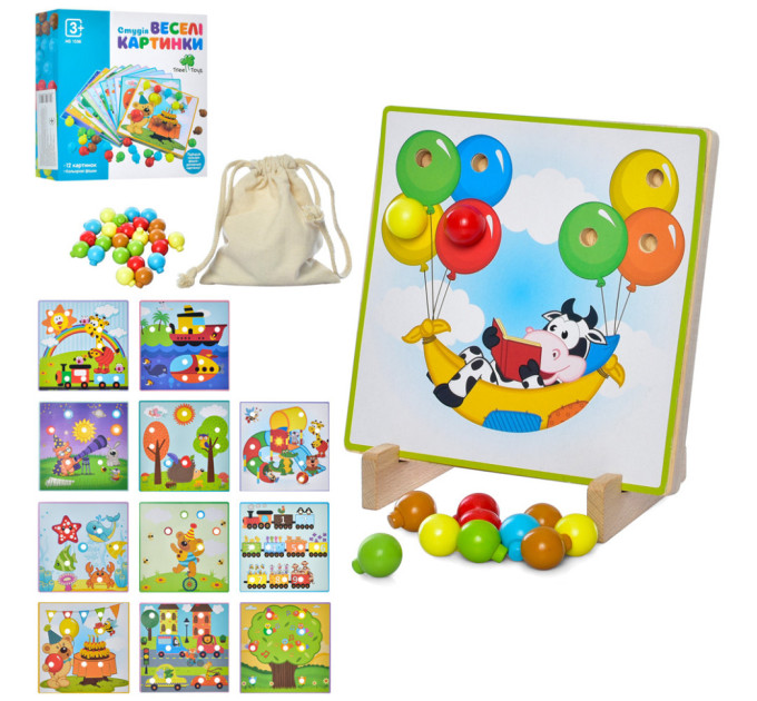 Деревянная игрушка Игра мозаика MD 1598 мозаика, картинки12 шт,фишки