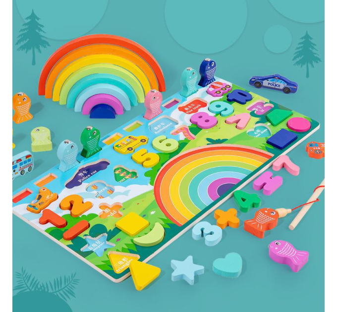 Деревянная игрушка Центр развивающий MD 1647 рыбалка, цифры, слова укр/рус