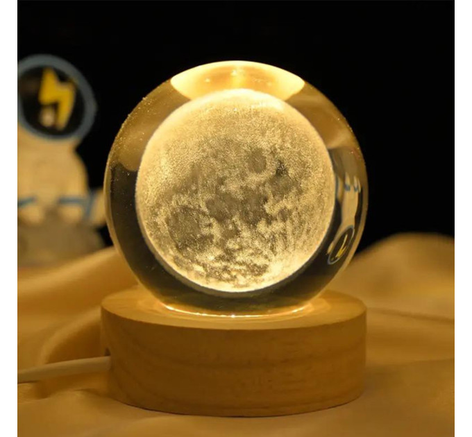 Нічник світильник 3D Кришталева куля Д6 Космос Місяць 13402