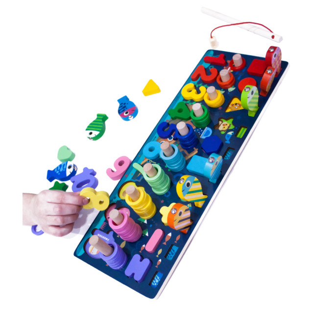 Деревянная игрушка Центр развивающий MD 2772 в наборе цифры, рыбалка, кольца