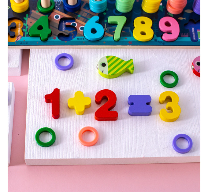 Деревянная игрушка Центр развивающий MD 2772 в наборе цифры, рыбалка, кольца