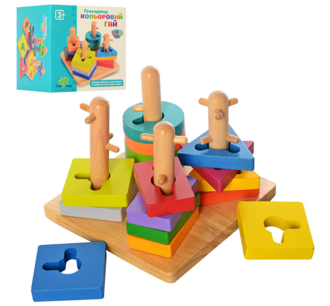 Деревянная игрушка Геометрика MD 2370 пирамидка-ключ, 16 фигур