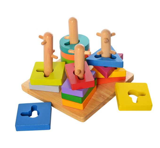 Деревянная игрушка Геометрика MD 2370 пирамидка-ключ, 16 фигур