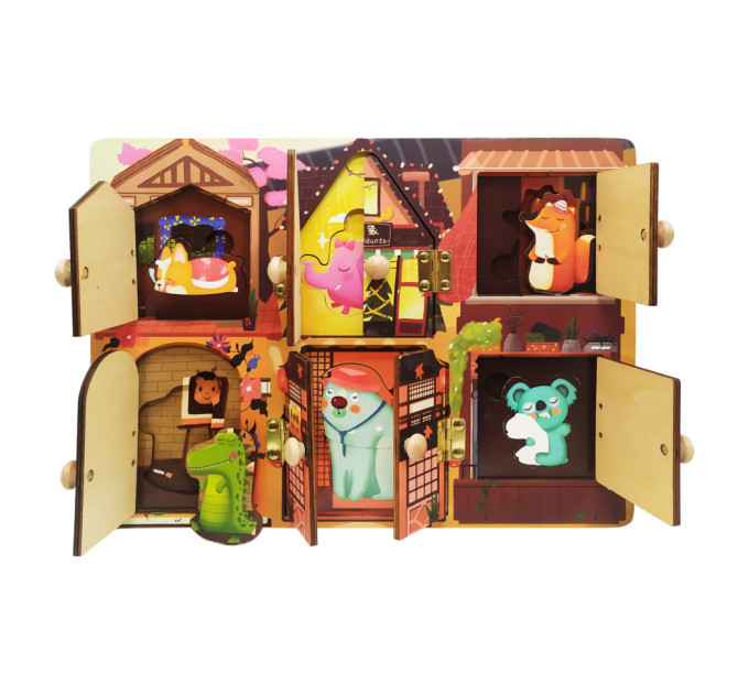 Дерев'яна іграшка Бізіборд MD 2896 двері та вікна відкриваються