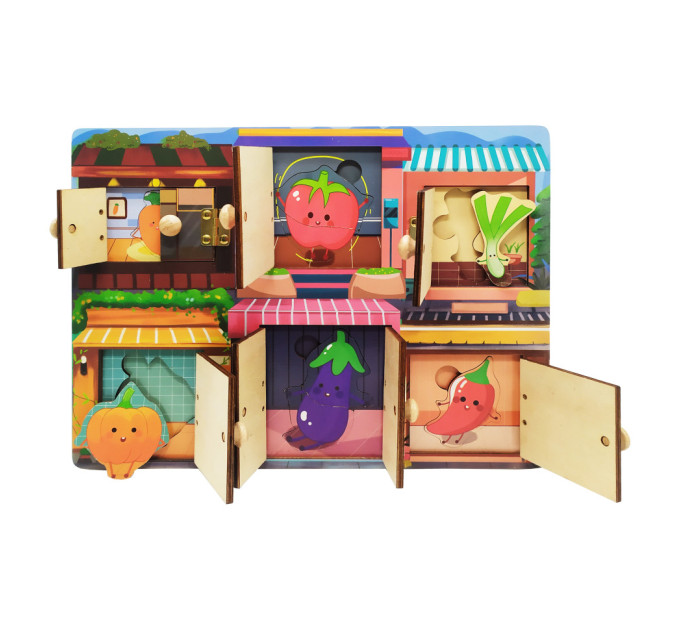 Дерев'яна іграшка Бізіборд MD 2896 двері та вікна відкриваються