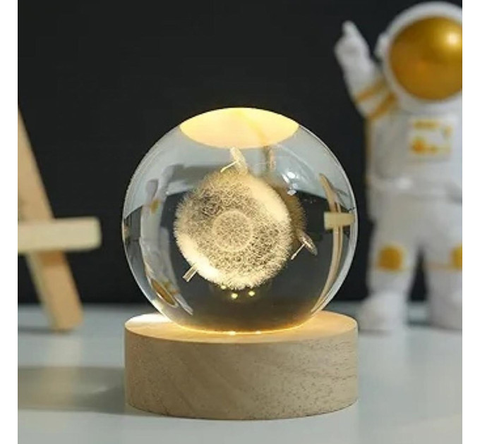 Ночник светильник 3D Хрустальный шар Д6 Одуванчик 13405