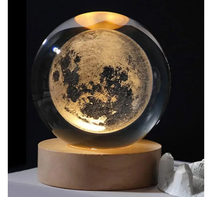 Ночник светильник 3D Хрустальный шар Д8 Космос Луна 13409