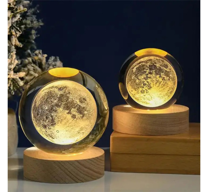 Нічник світильник 3D Кришталева куля Д6 Космос Місяць 13402