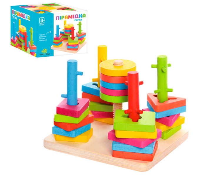 Деревянная игрушка Пирамидка-ключ MD 0061 14,5-14,5-10,5 см, фигуры 25 шт