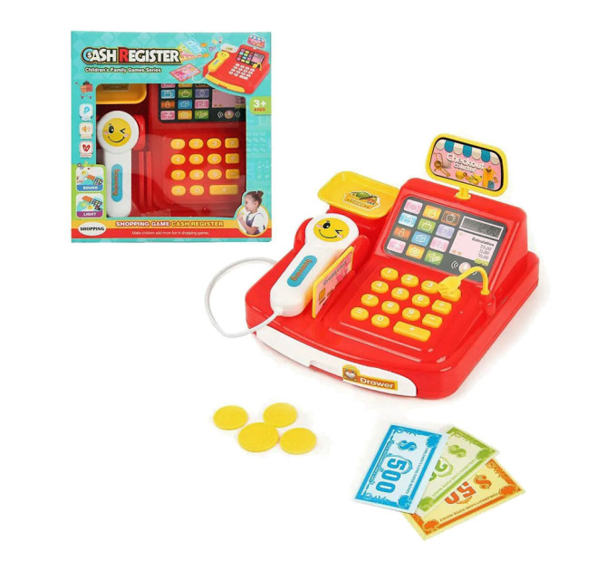 Игрушечный кассовый аппарат 777-21, на батарейках, сканер, деньги, свет, звук