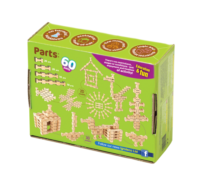 Деревянный конструктор "Фантазия" Igroteco 900057, 60 деталей