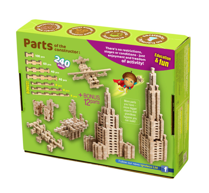 Деревянный конструктор "Фантазия" Igroteco 900033, 240 деталей