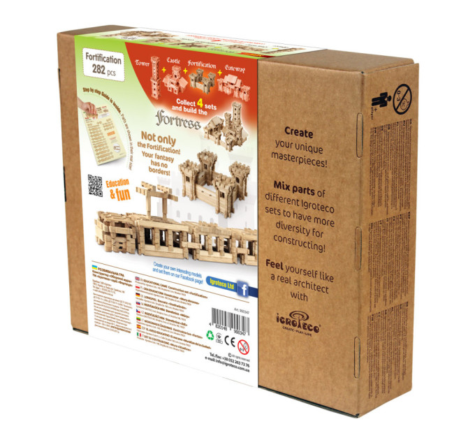 Дерев'яний конструктор "Оборонні стіни" Igroteco 900347, 282 деталі