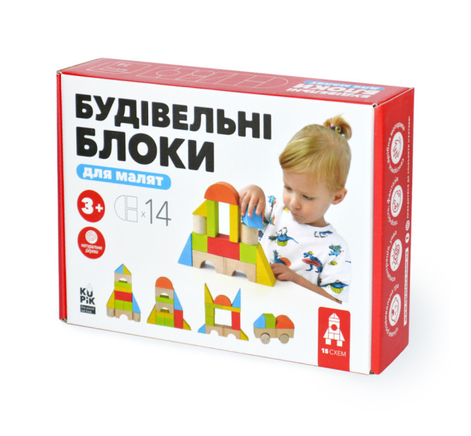 Деревянный конструктор "Строительные блоки" Igroteco 900453, 14 деталей