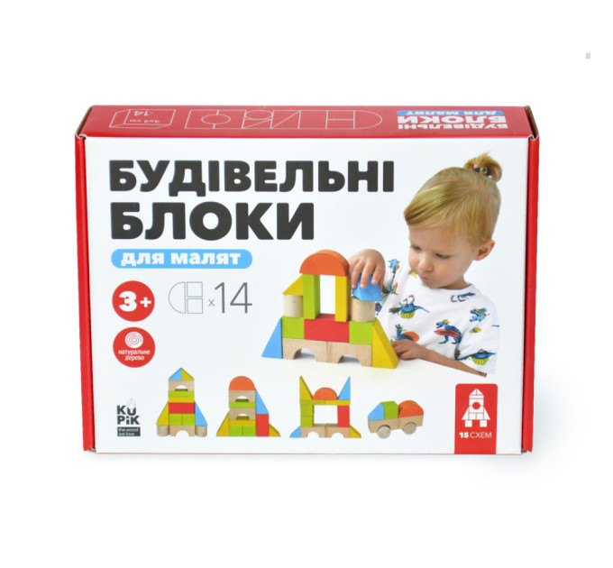 Деревянный конструктор "Строительные блоки" Igroteco 900453, 14 деталей