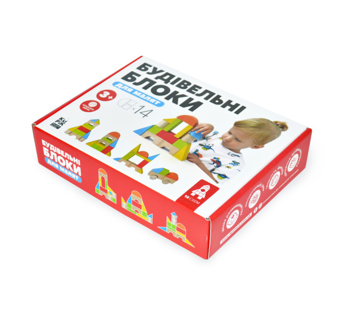 Деревянный конструктор "Строительные блоки" Igroteco 900453, 14 деталей