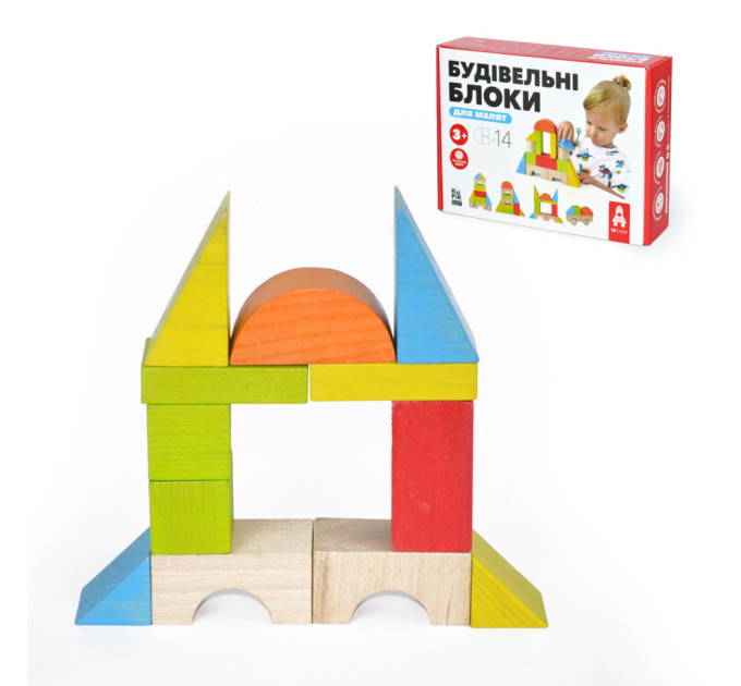 Деревянный конструктор "Строительные блоки" Igroteco 900453, 14 деталей