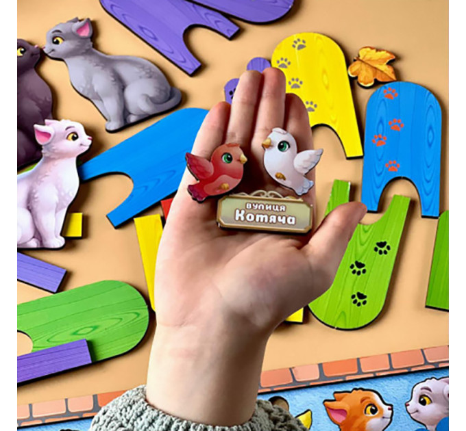 Деревянная игра с карточками "Котики за забором" Ubumblebees (ПСФ150) PSF150, 51 деталь и 14 карт